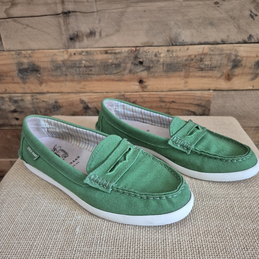 Cole Haan Penny Loafers Green Canvas Pinch Maine Classic Grand.OS Womens Sz 5.5 - Picture 3 of 13